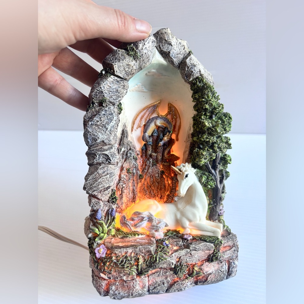 Fantasy Unicorn Cave Lamp Vintage Resin Figurine
